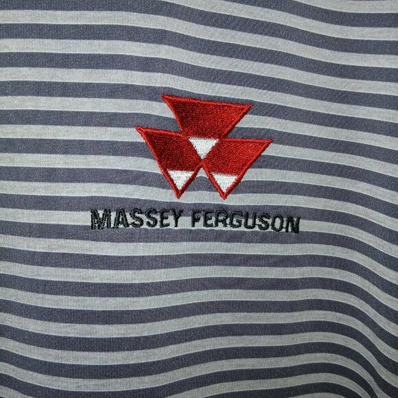 PETER MILLAR MASSEY FERGUSON GOLF POLO, TWO TONE GRAY STRIP, SIZE XL - Picture 4 of 5